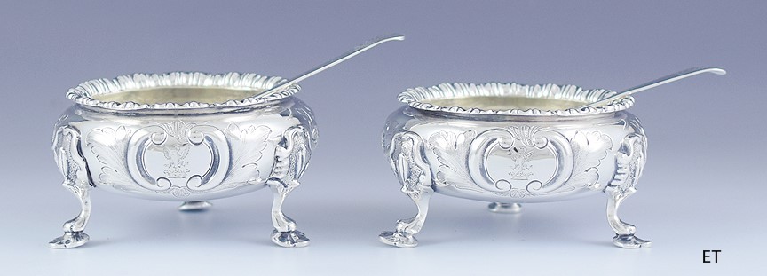 1857 Lovely English Victorian Sterling Silver Floral Chased Open Salt Cellars