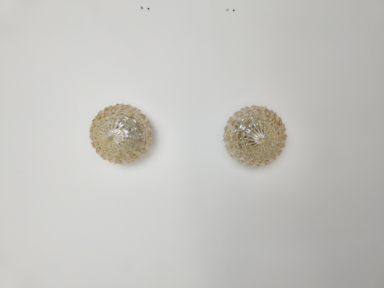Pair of glass plafonniers, wall lamps, Scandinavian mid century lighting, 1960s