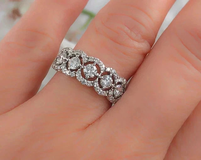 14K White Gold Plated 2ct Round Cut Lab Created Diamond Women Band Wedding Ring
