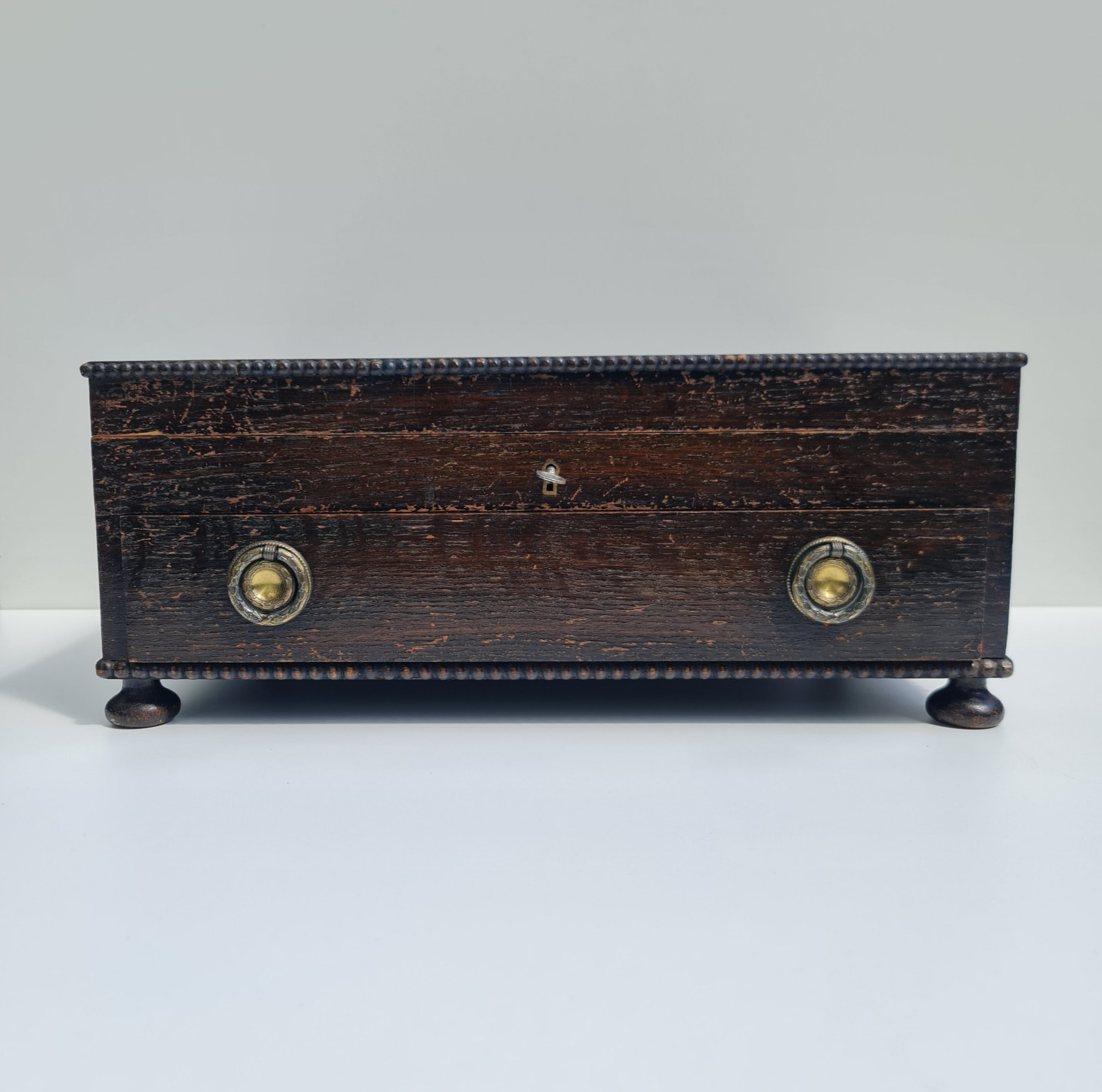 Antique Edwardian Oak Canteen Box Chest Brass Handles Drawer Cutlery Storage