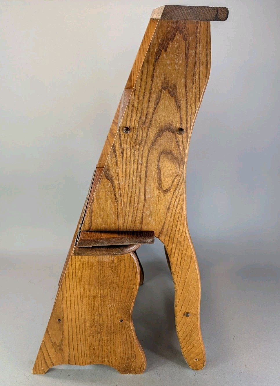 Vintage Wooden Folding Library Convertible Chair Ladder Rustic Step Stool Oak