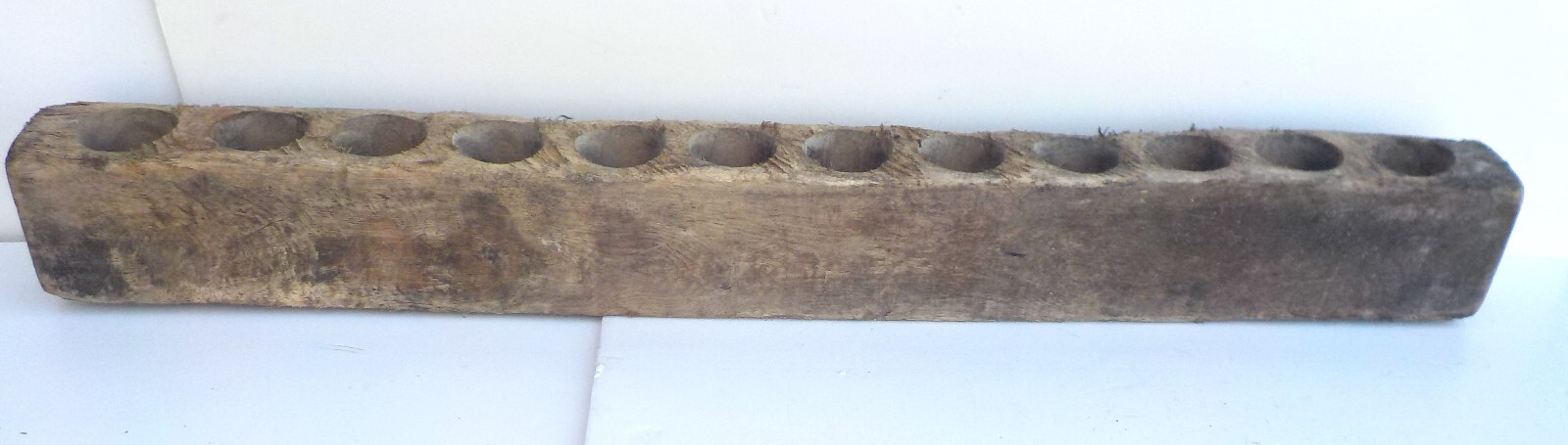 USED VINTAGE WOODEN 12-HOLE MEXICAN SUGAR CONE MOLD CANDLE HOLDER