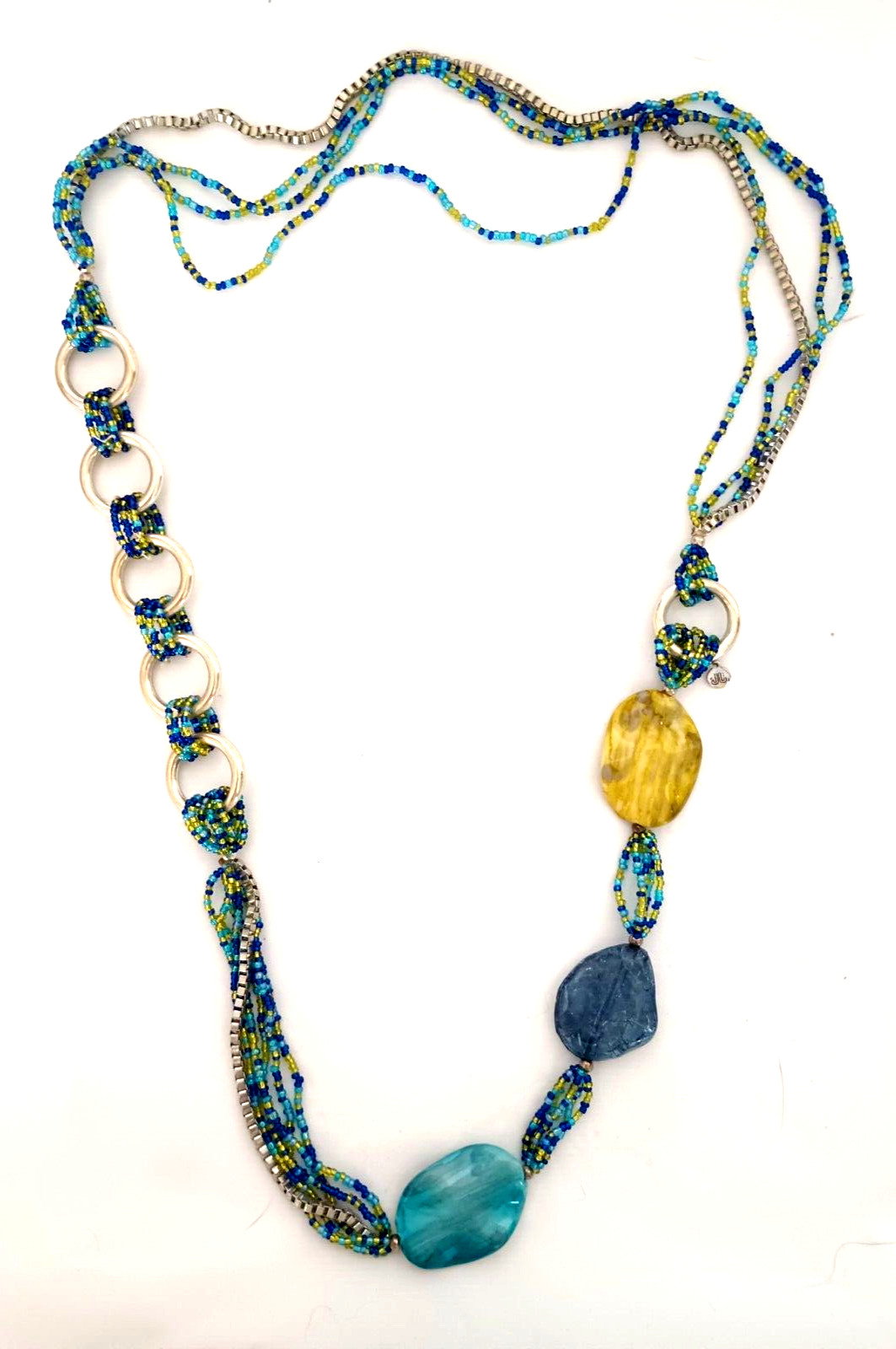 Vintage Jonette Boho Statement Necklace Multicolor Acrylic Beads & Silvetone