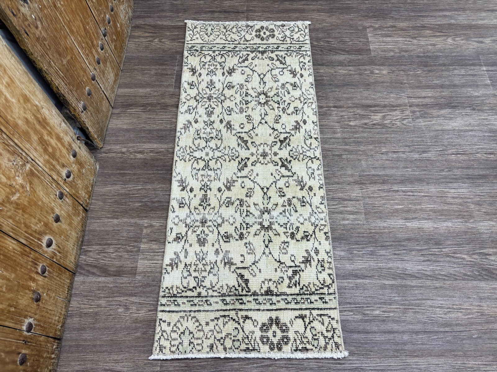 2×5 Beige Vintage Neutral Turkish Runner, Hand-Knotted Wool Rug, 1.8×4.7 ft