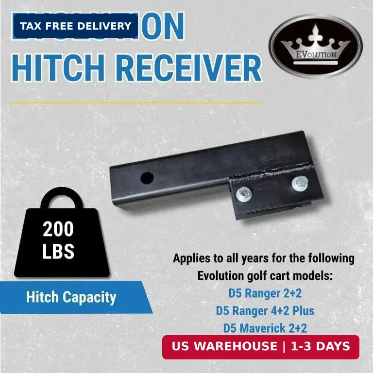 Evolution Golf Cart Receiver Hitch – D5 2+2 Ranger & D5 2+2 Maverick – Heavy Dut