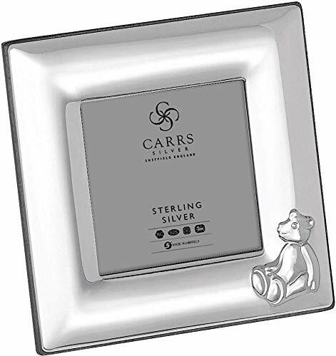 CARRS – Sterling Silver Photo Frame Childs Bear design Wood Back – 2″ x 2″