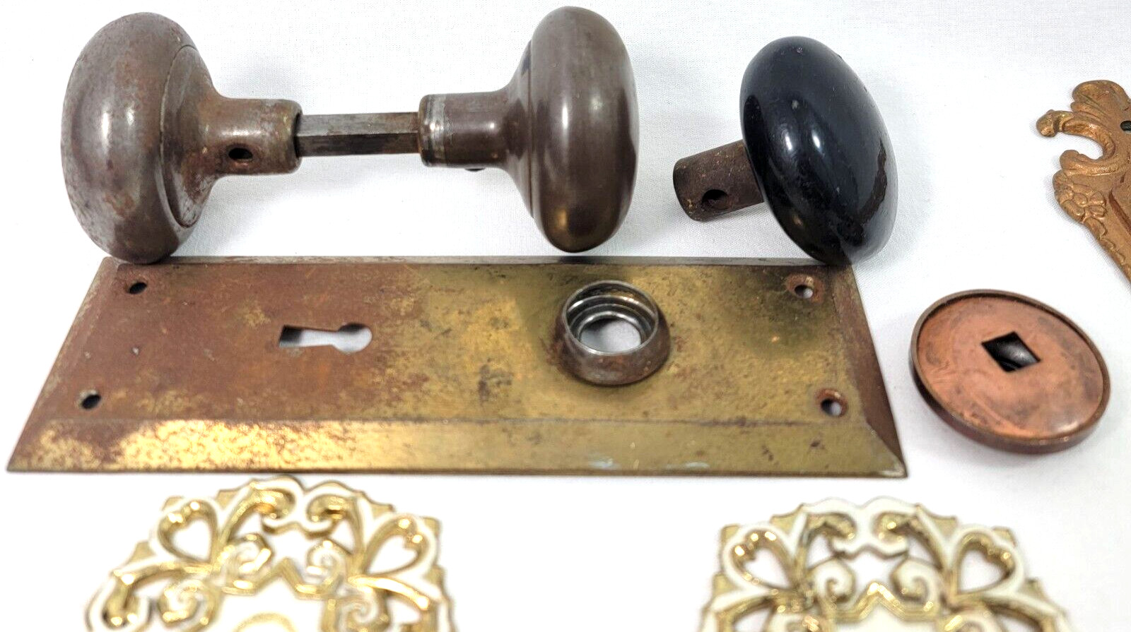 Antique Hardware Drawer Pulls Door Handles Keys Ornate Brass cast iron Parts lot