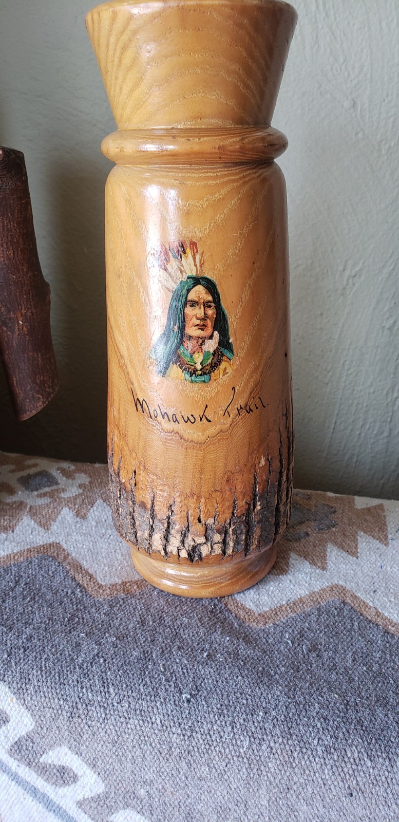 Antique Vintage Adirondack Turned Wooden Souvenir Vase Mohawk Trail