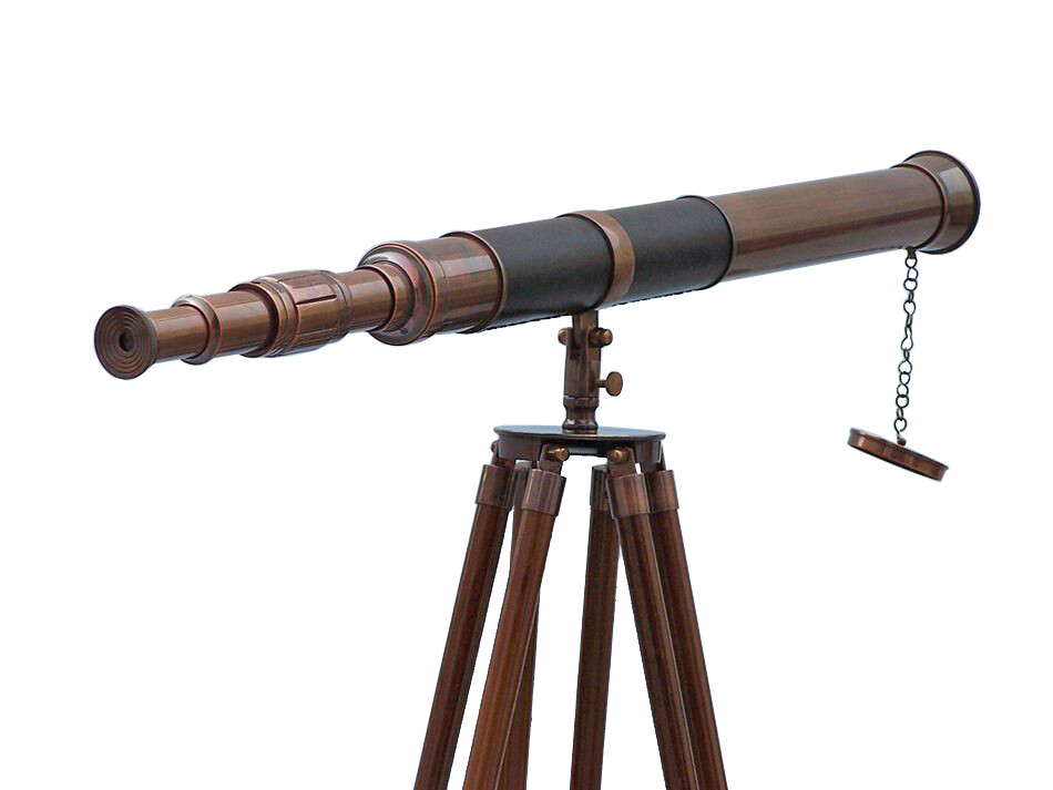 Antique Nautical Floor Standing Brass Telescope With Wooden Tripod Stand 60 Inch