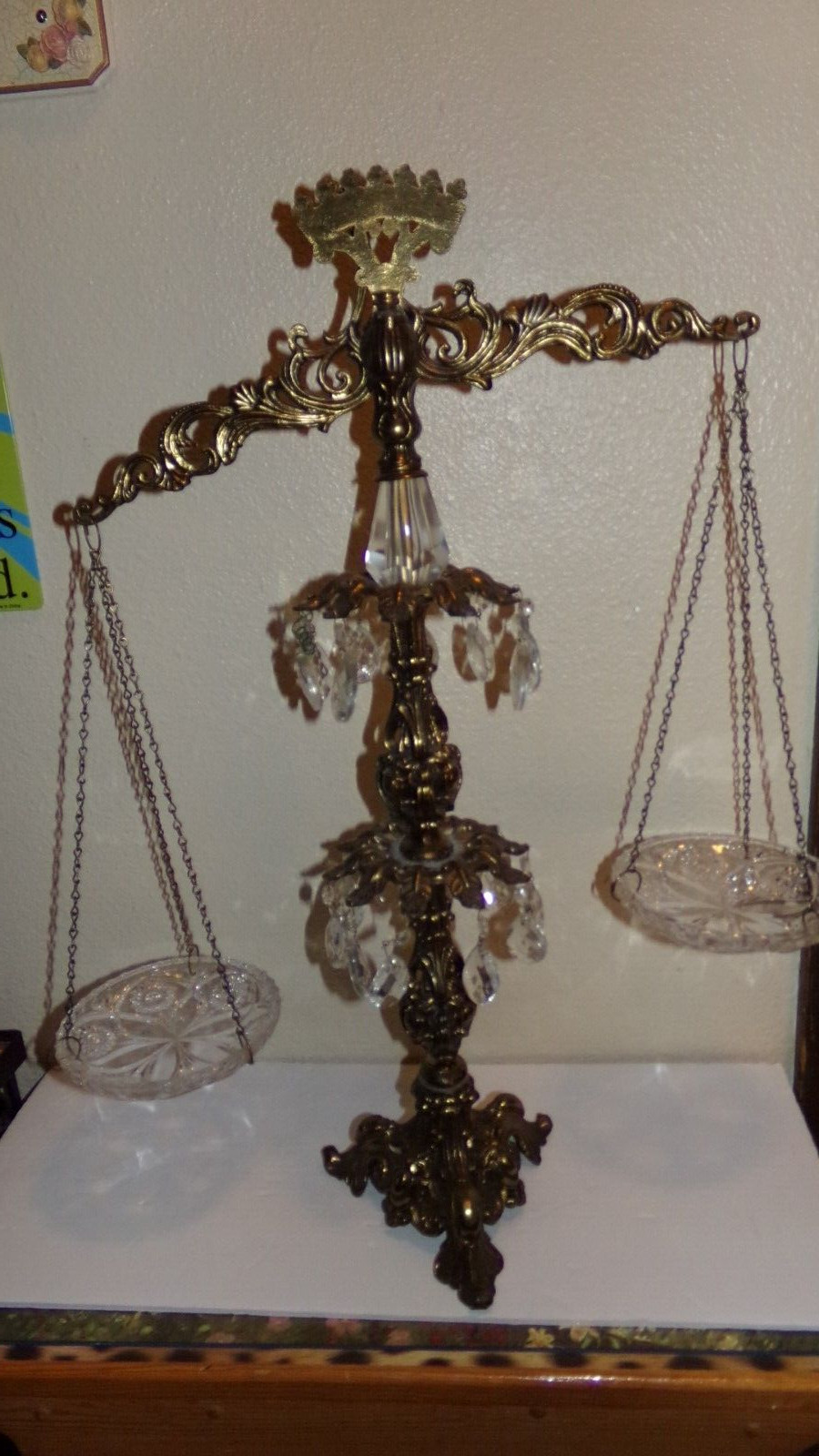 Vintage Crystal Scales Of Justice Large 25″ Tall Glass Metal