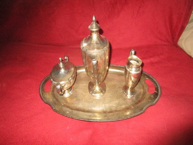 Community Plate Grosvenor Pattern Tea, Sugar, Creamer and Tray Art Deco 1920’s