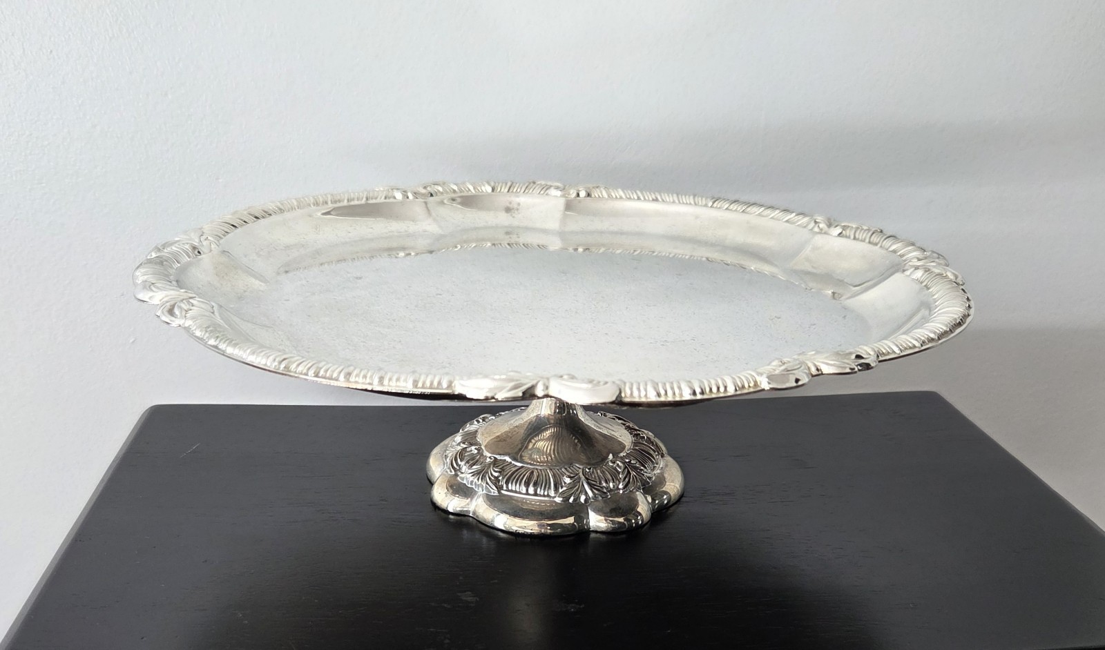ROYAL GALLERY Silver Plated Ornate Compote Tray Cake Stand 13″D X 4″H 2 lb
