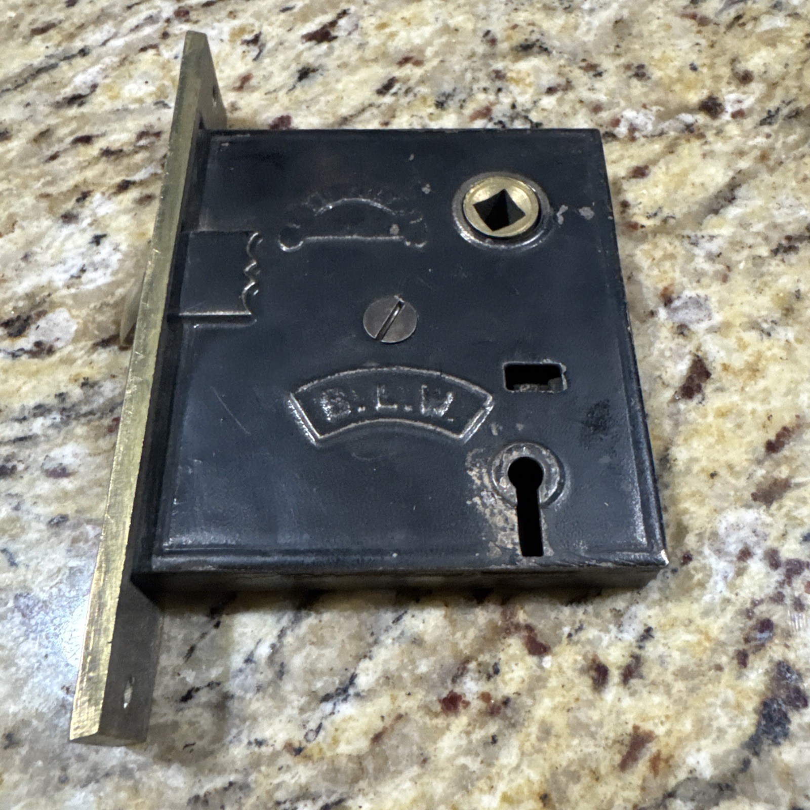 Antique Pocket Door Lock (1 Side) Signed B.L.W. Branford Lock Works Resto Cpix