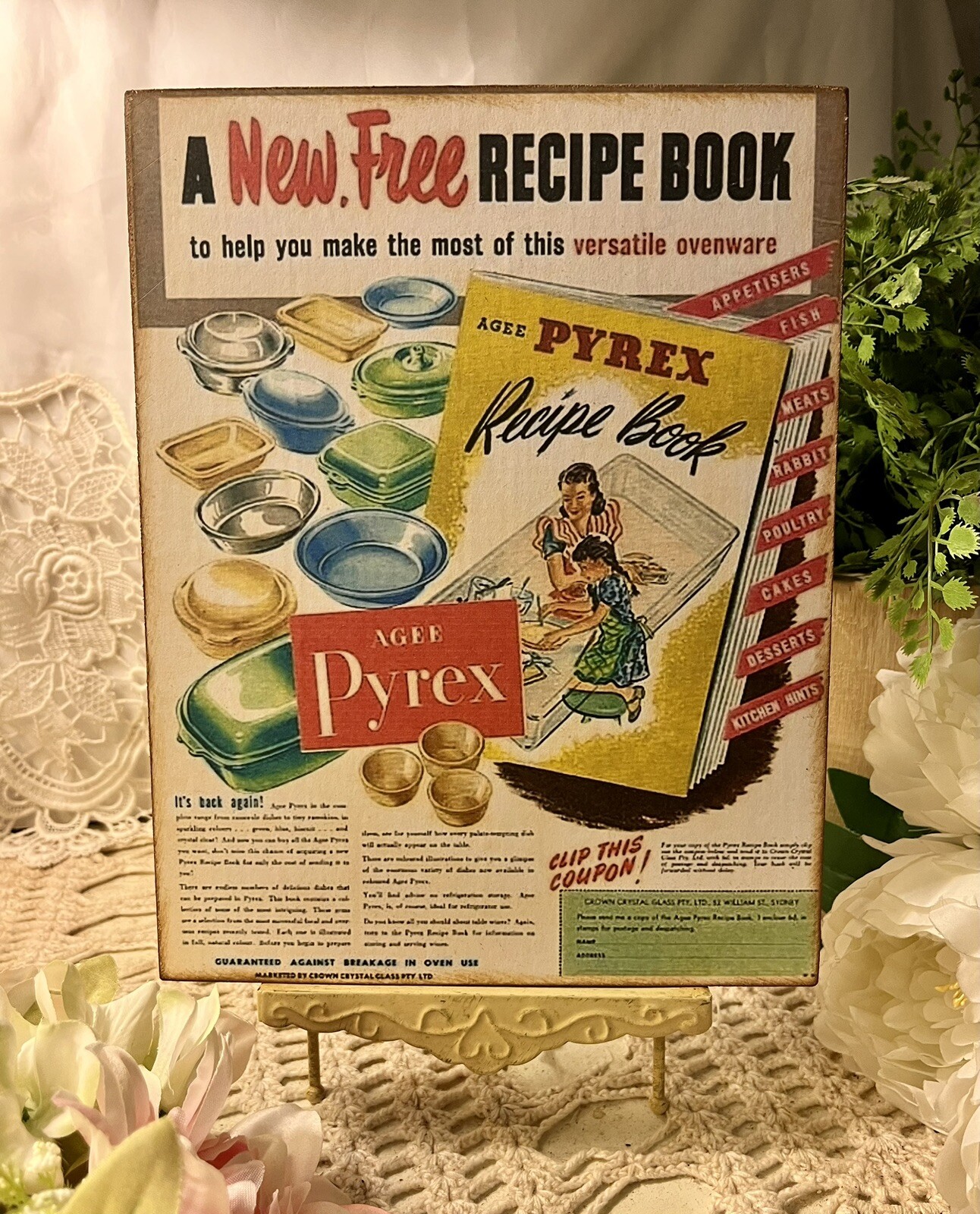 Pyrex Retro Advertisement, Kitschy Handcrafted Plaque / Sign #9