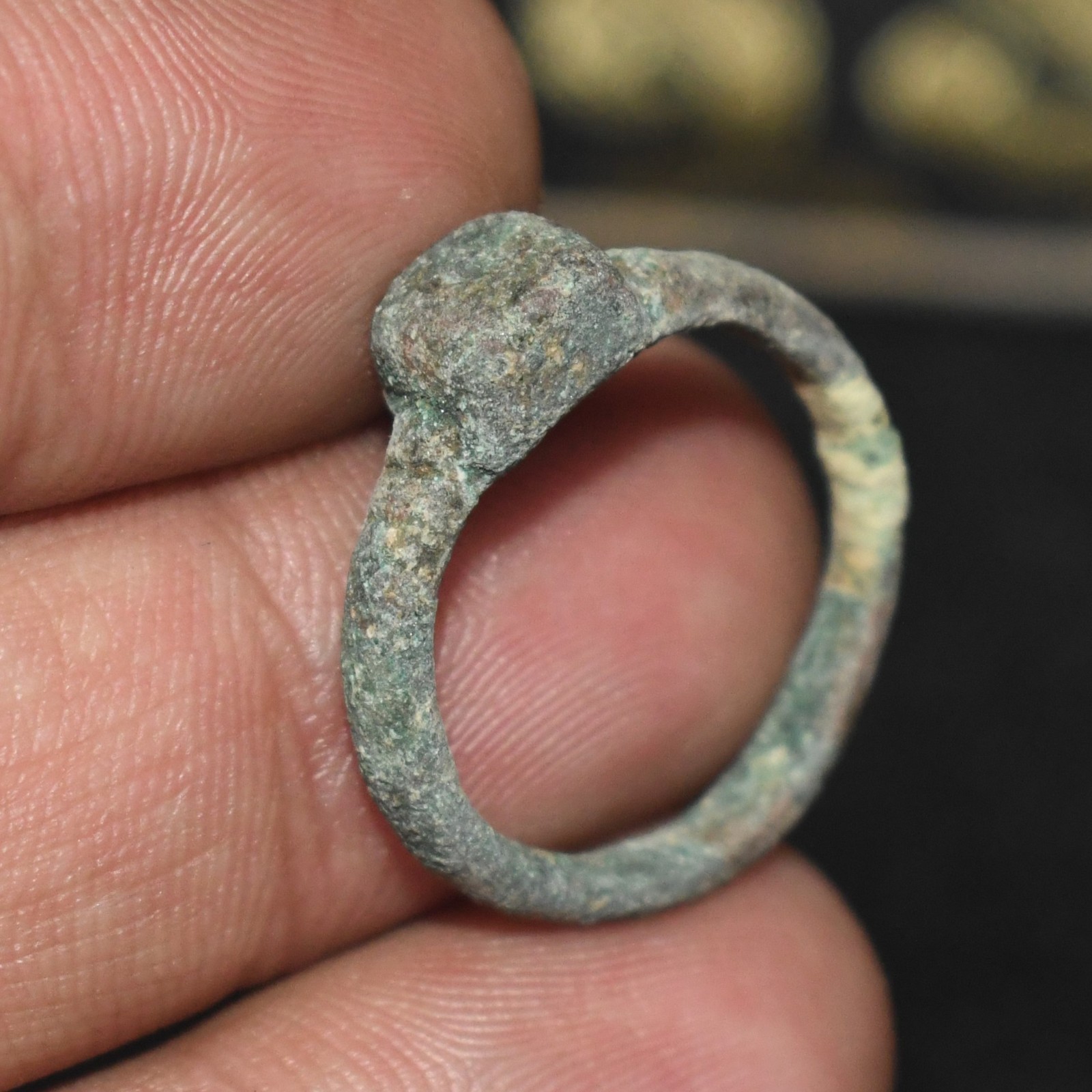 Genuine Ancient Roman Bronze ring with Elevated Bezel in good Condition