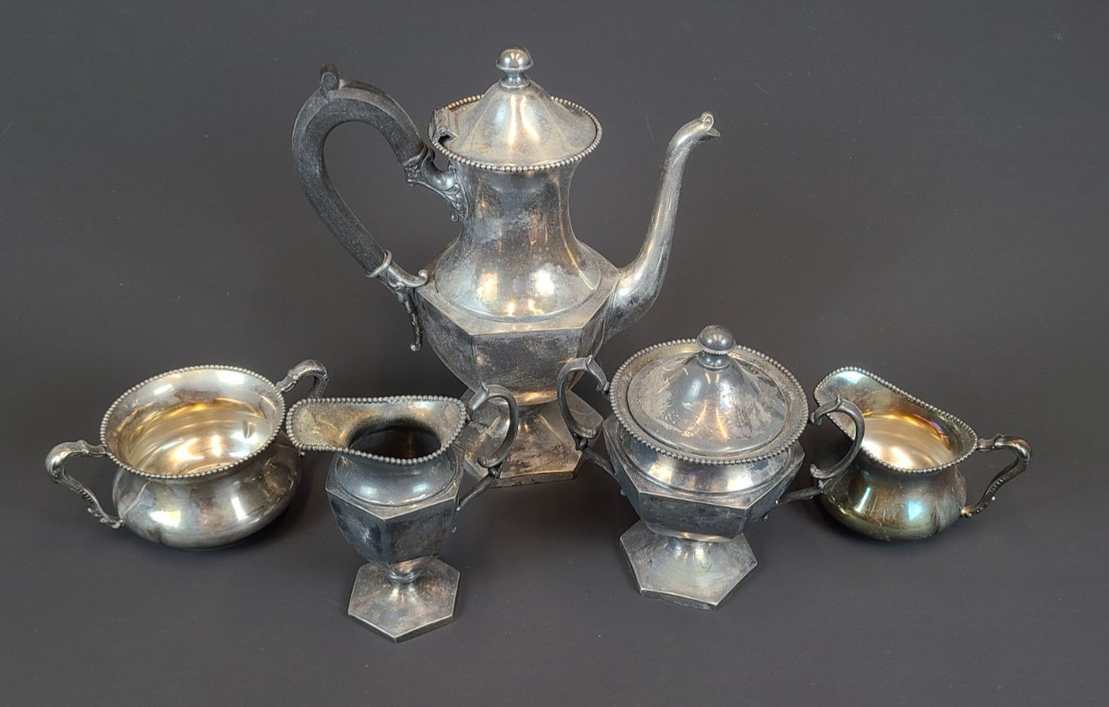 Vintage Poole Silver Co. 5-Pc Service Set – Art Deco 935 Tea Set & 2703 Servers