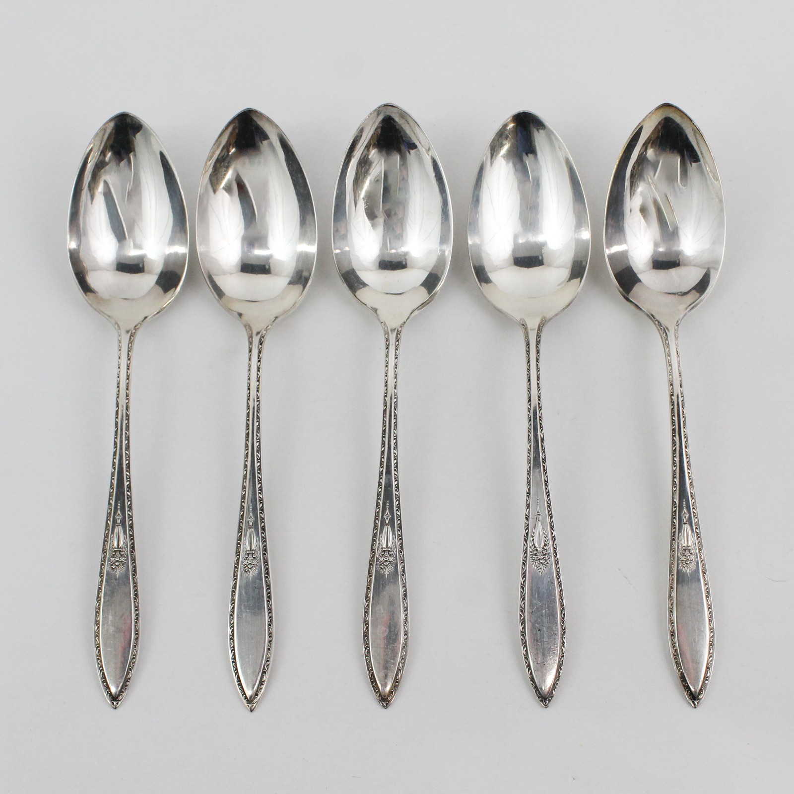 Set of 5 Associated Silver Yourex Silver Seal Lady Washington Tablespoons
