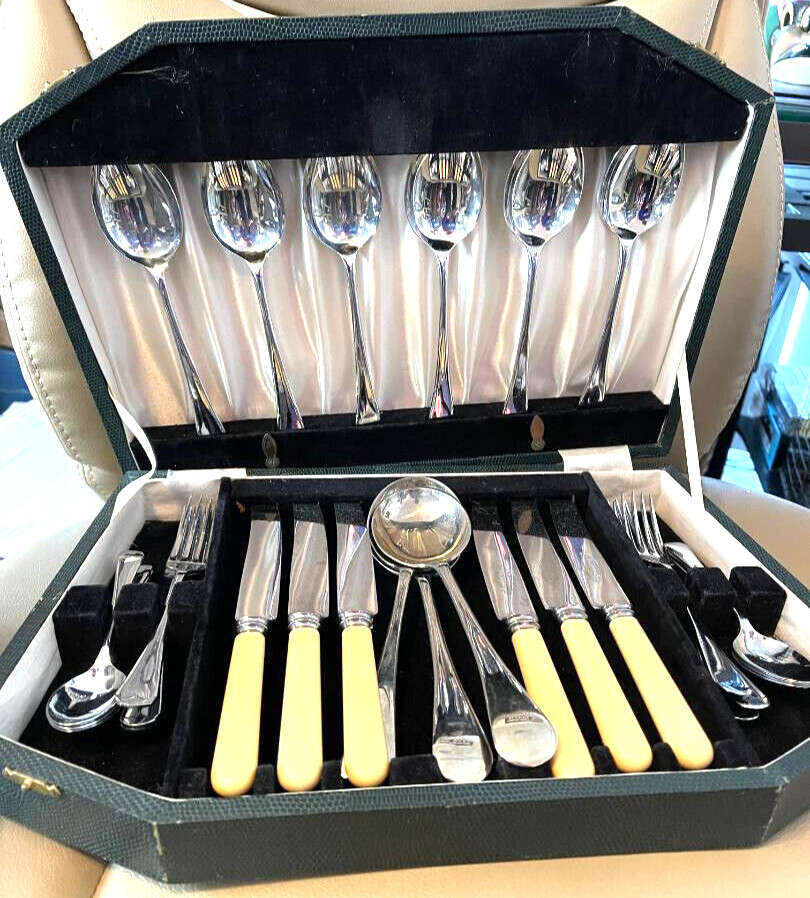 Rare Copper Plated Nickle 28 Piece Silverware Set Sheffield England Mid Century