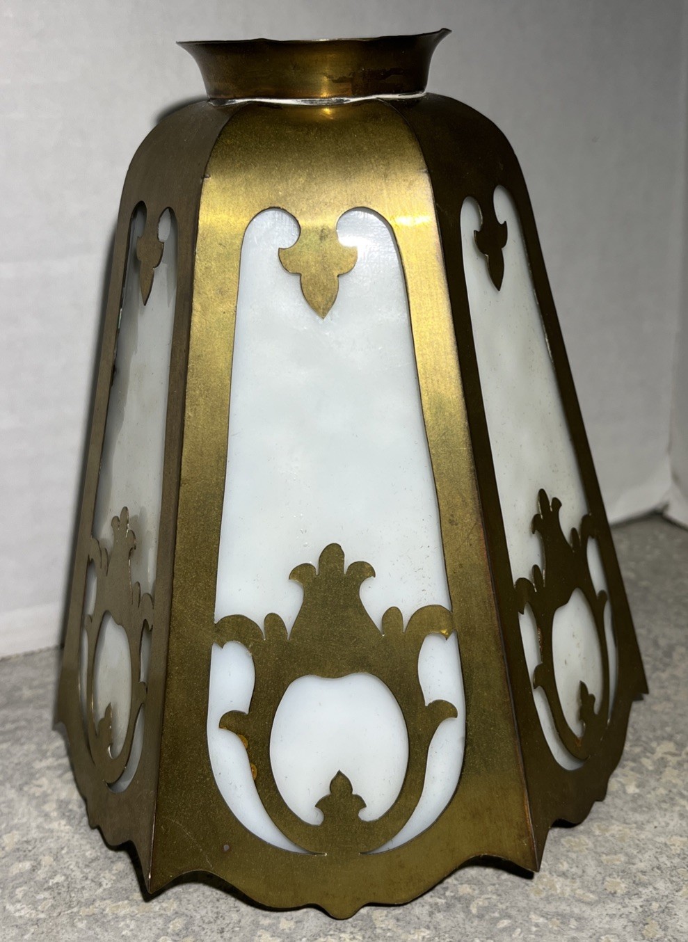 Antique BRASS SLAG GLASS LAMP SHADE- Antique Handel B&H arts & crafts era-805