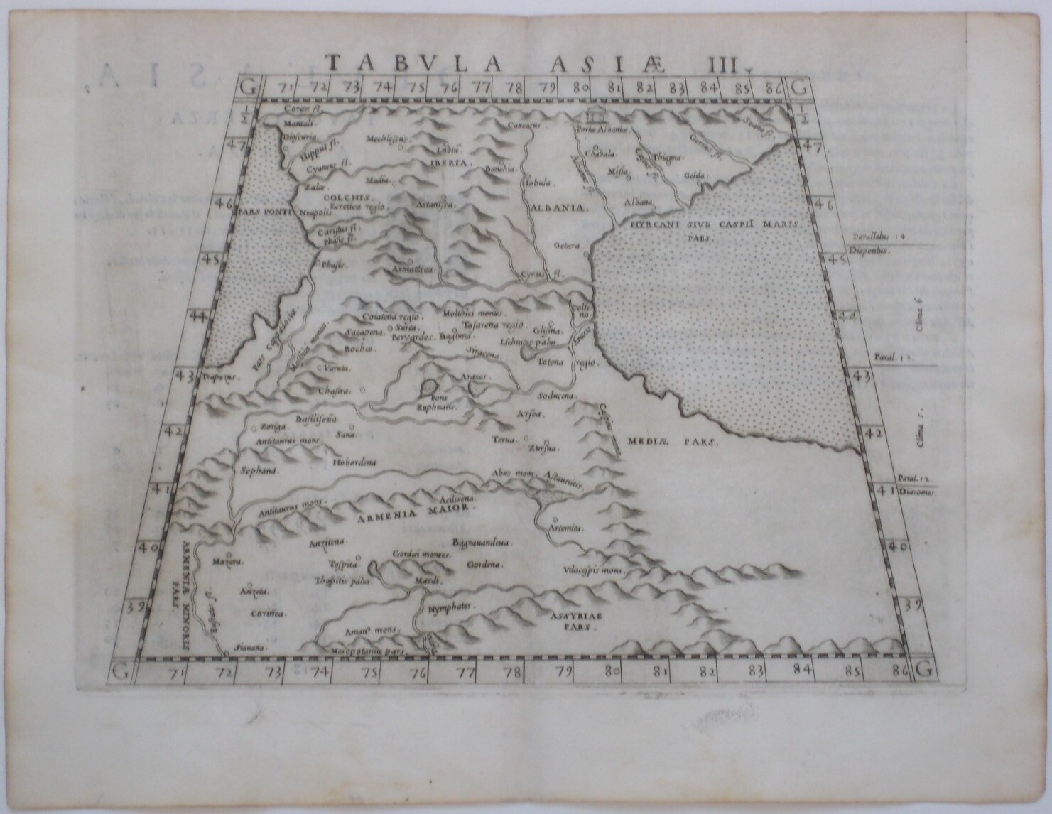 Original 1561 Ruscelli Ptolemaic Map ARMENIA CAUCASUS Russia Caspian Sea Persia