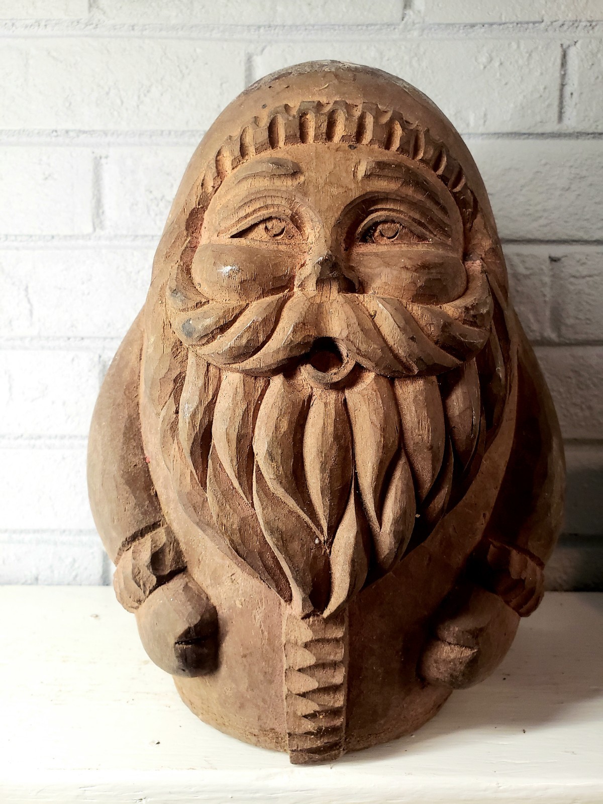 12″ Old Mold Santa Claus Egghead Woodcarving Egg Shaped for Making Paper Mache