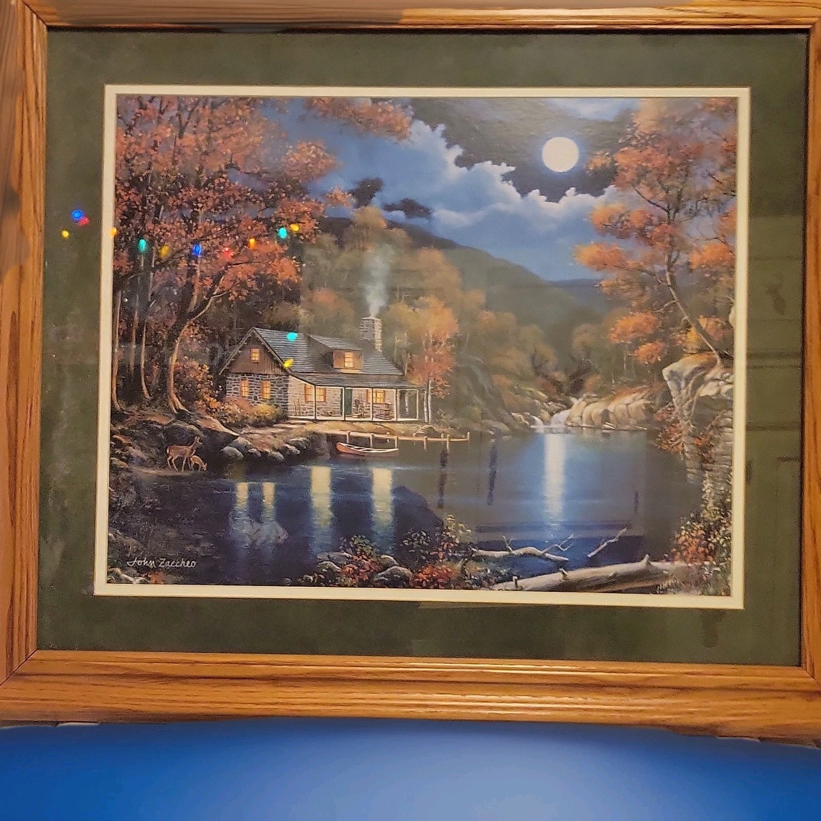 Cabin by Lake, professionally framed, matted and signed by Artist John Zaccheo