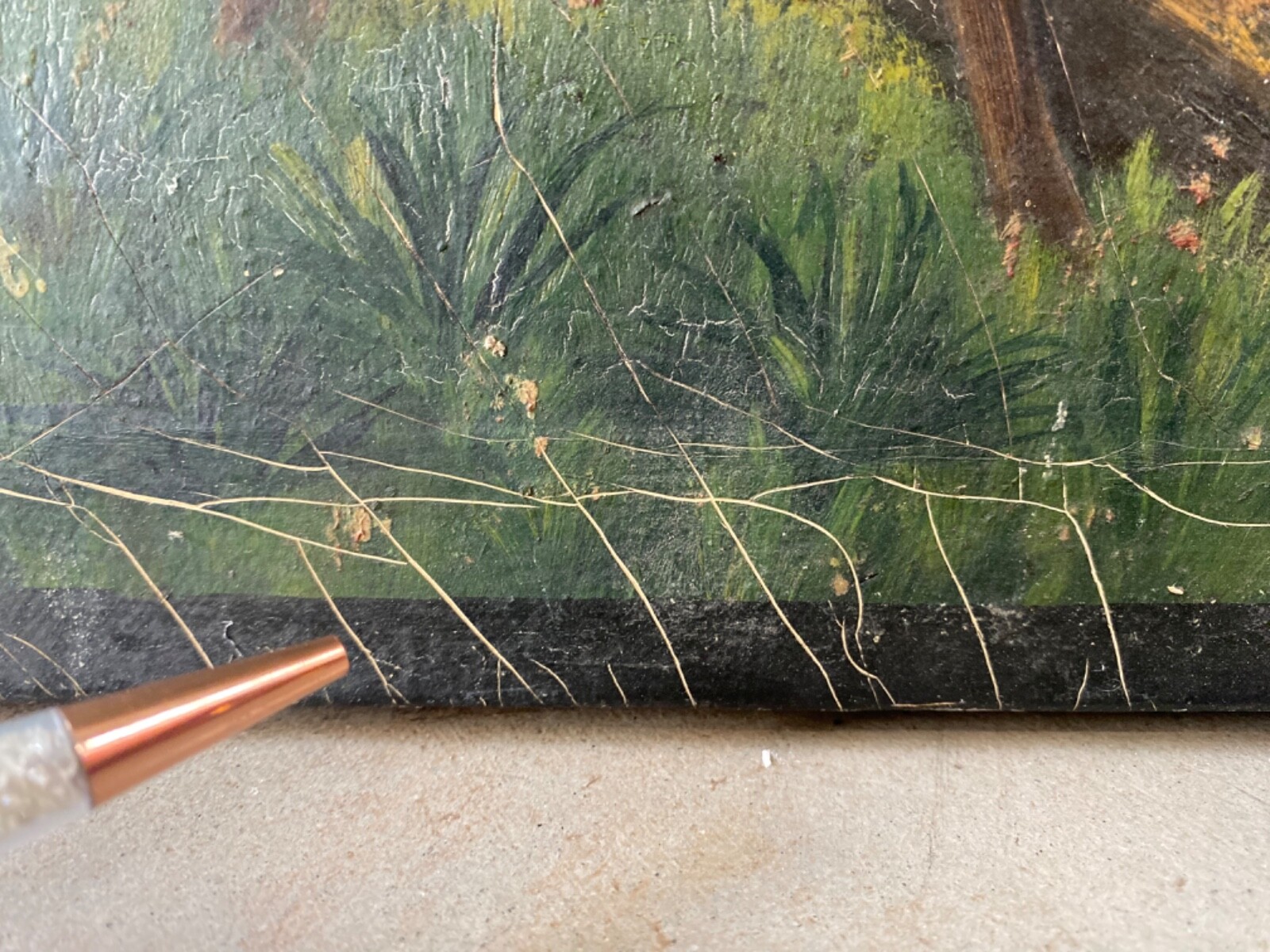 🔥 Antique Old Primitive American Folk Art Forest Elk Landscape Oil Painting ’26