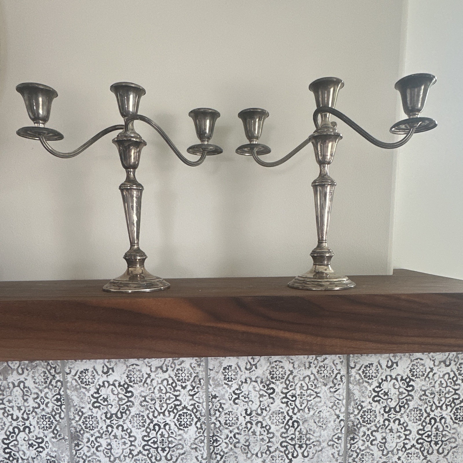 Gorham Sterling Silver 3-Light Convertible Candelabra Candlesticks Pair 806 808