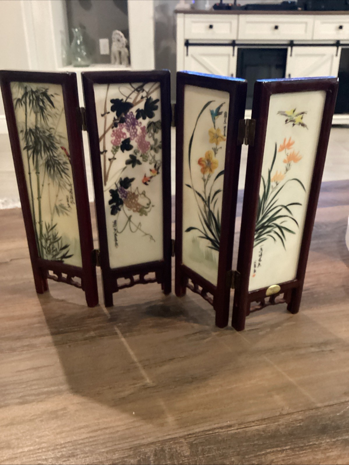 Antique Chinese 4-Panel Folding Table Top Divider Screen.