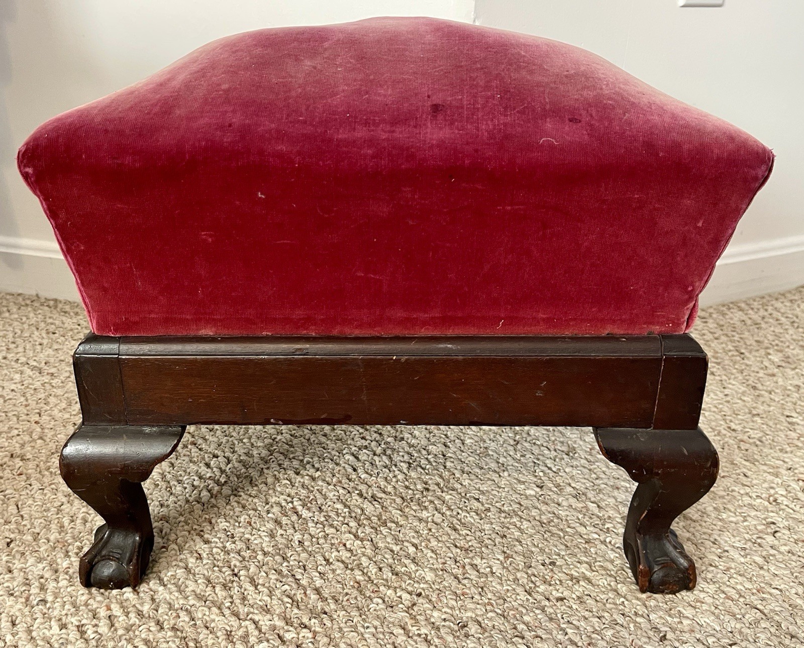 Antique American Empire Classical Mahogany Footstool Foot Stool Velvet