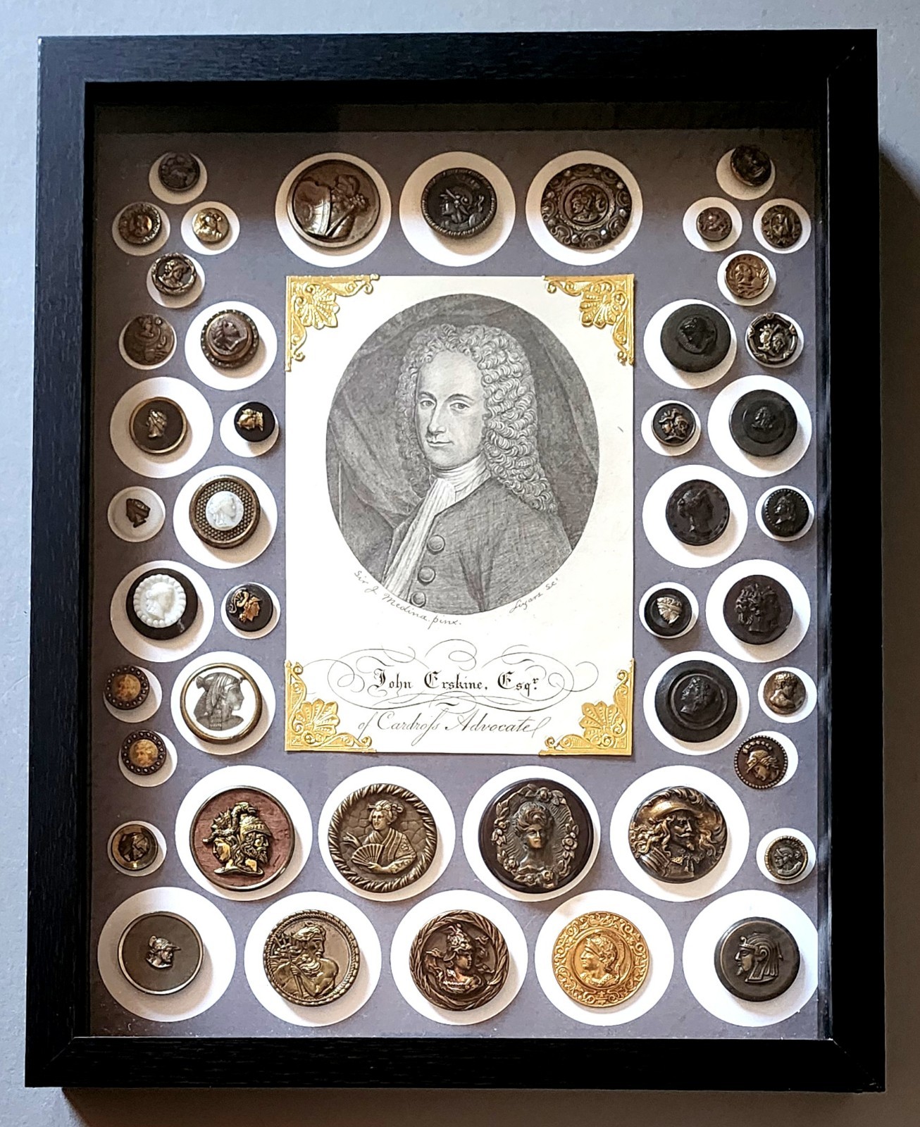 Antique 19th C. Victorian Metal Picture Buttons BUSTS & PORTRAITS Framed Lot
