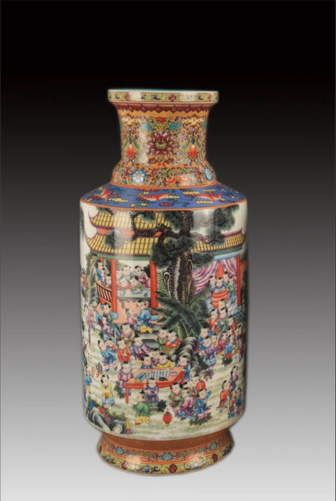 Vintage Chinese Enameled Famille Rose Porcelian Vase Baizi (Hundred boys) Theme