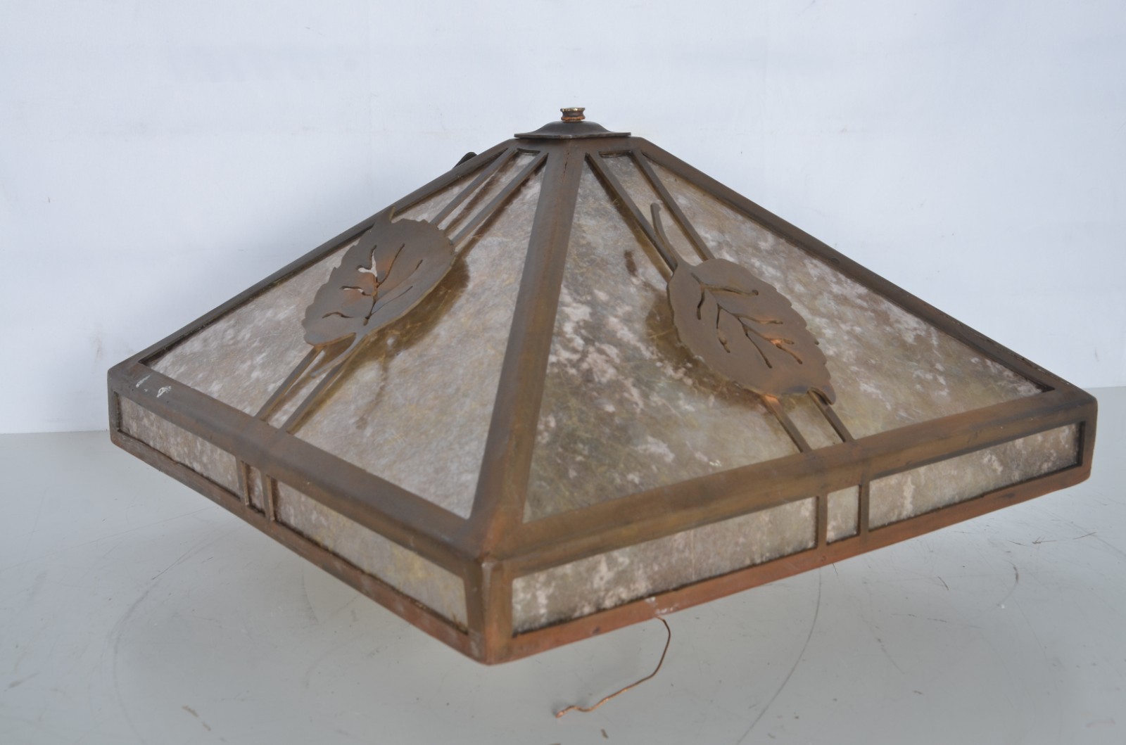 Antique Mission Arts Crafts Flush Lamp Light Fixture Leaf Rustic Mica 16” Square