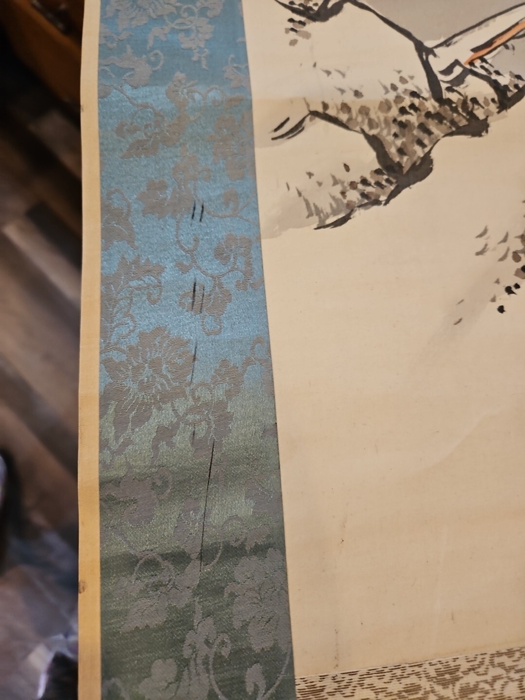 Oriental Hanging Scroll Hand Painted Mountains House Signed Vintage 78×21 Inches