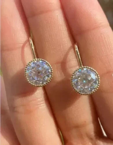 Solitaire 2Ct Round Cut Lab Created Diamond Drop Earring 14K Yellow Gold Plated