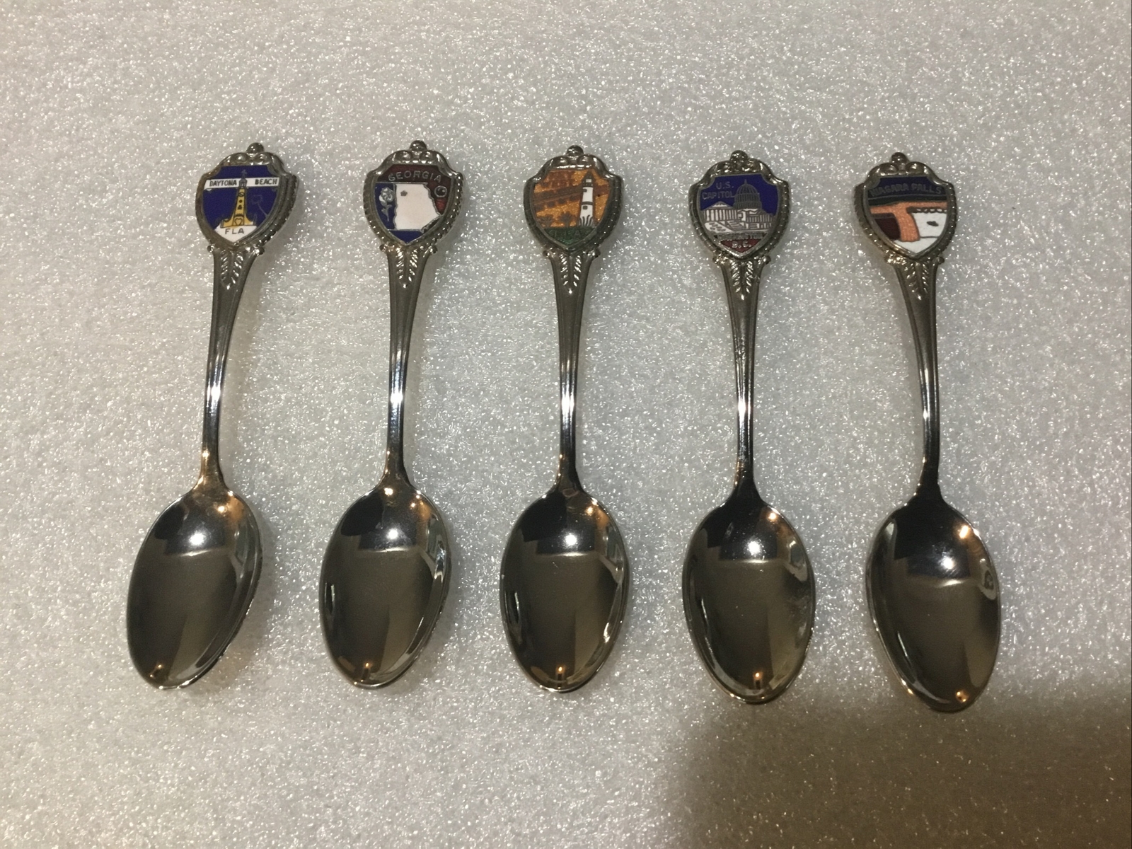5 Souvenir Spoons Silver Plated USA US CAPITOL KEY WEST NIAGARA DAYTONA GEORGIA