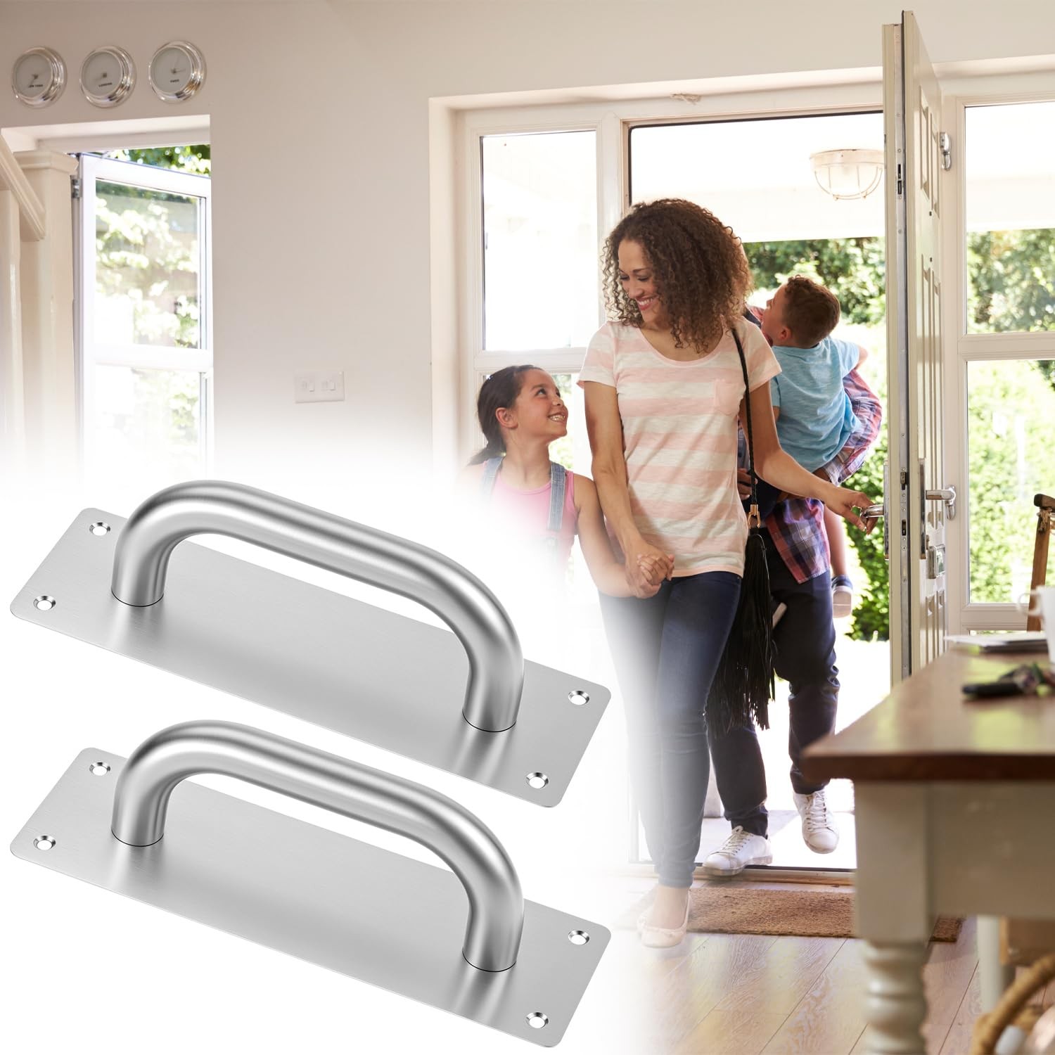 QWORK Pull Push Door Plate Handle 8″, 2 Pack Stainless Steel Silver