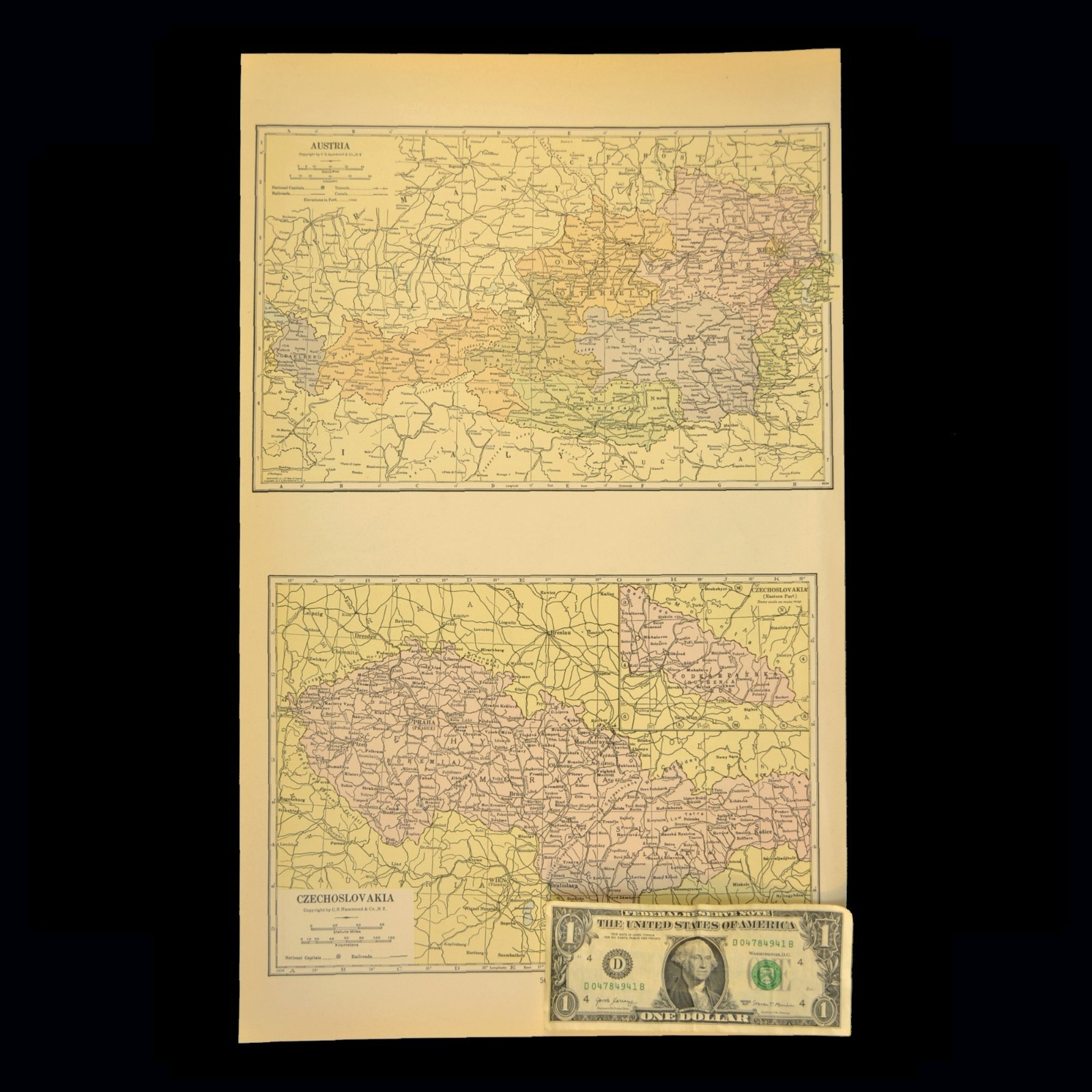 Pre WWII Austria Map of Czechoslovakia Original Antique Prague Wien Salzburg