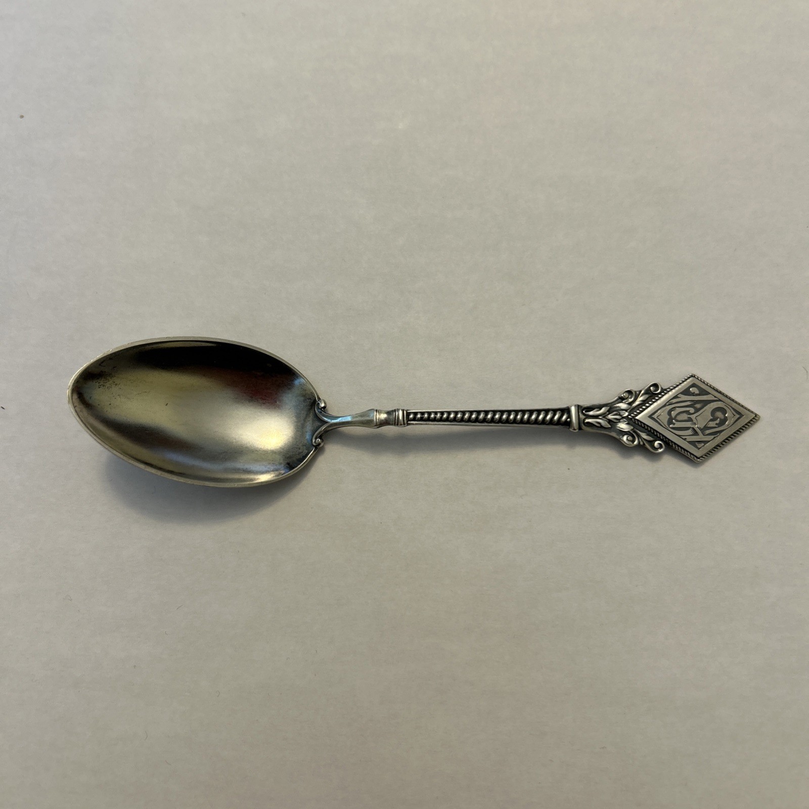 Sterling Watson Mechanics Tea Spoon w/ Applied Monogram on Diamond Shield