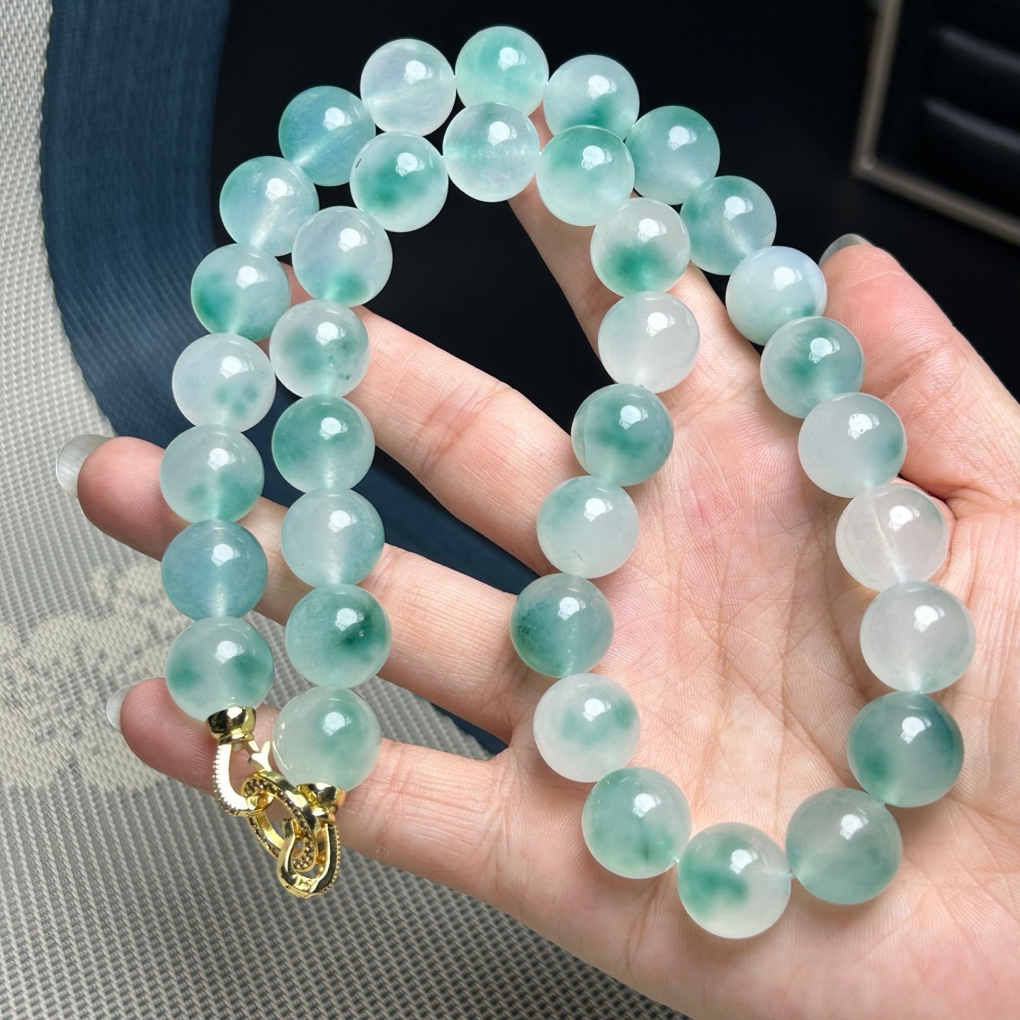 Natural AAA Burmese High Ice Green Flower 14mm Beads Jade jadeite Necklace