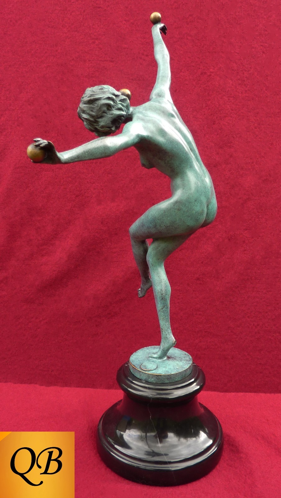 ART DECO BRONZE 1920 FIGURINE SCULPTURE STATUE JUGGLER GREEN LADY FIGURE COLINET