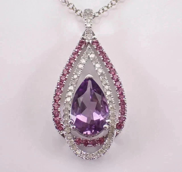 3Ct Pear Cut Lab Created Amethyst Beautiful Women Pendant 14k White Gold Plated