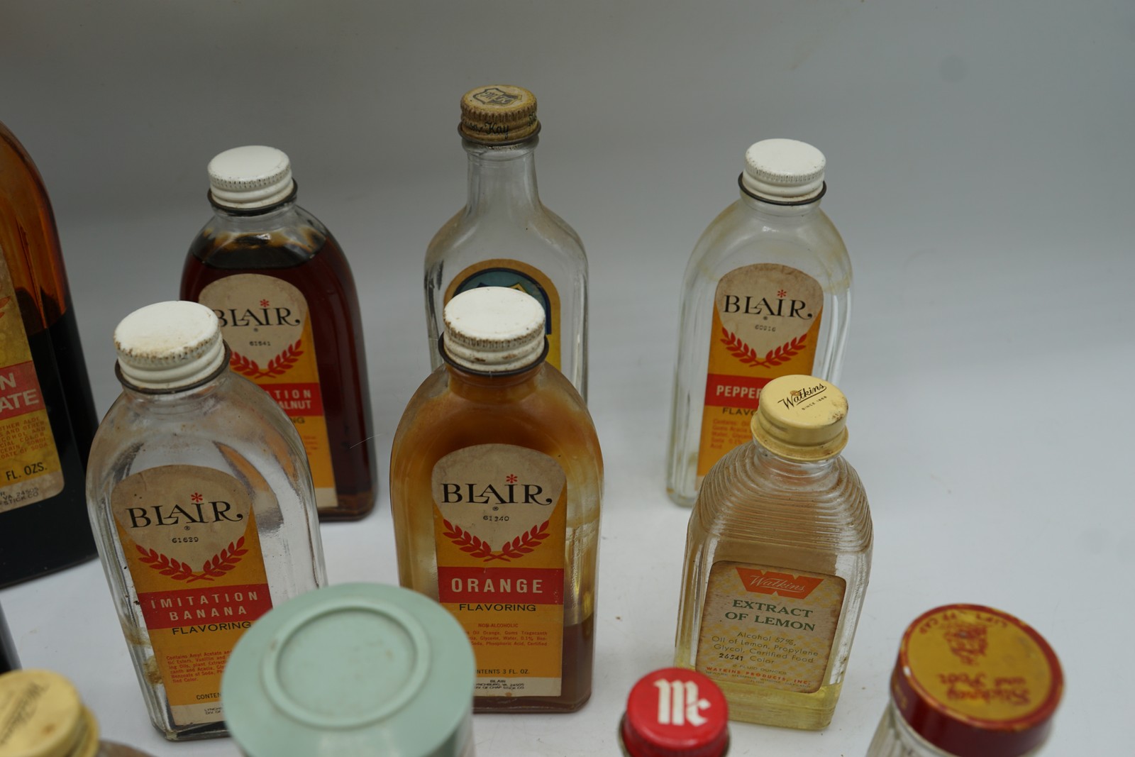 Vintage Extract Flavoring Spice Bottles Lot Blair Watkins McCormick 15 Pc Set