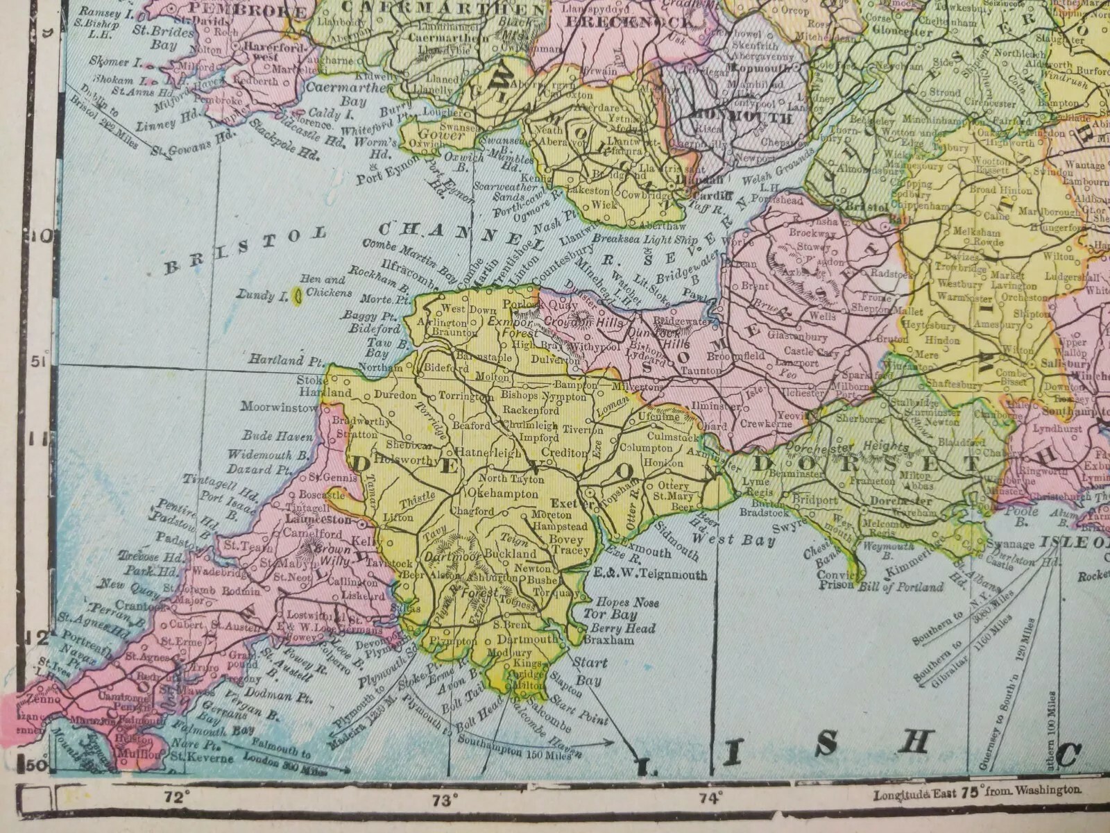 Vintage 1900 ENGLAND WALES Map 11″x14″ ~ Old Antique Original UNITED KINGDOM