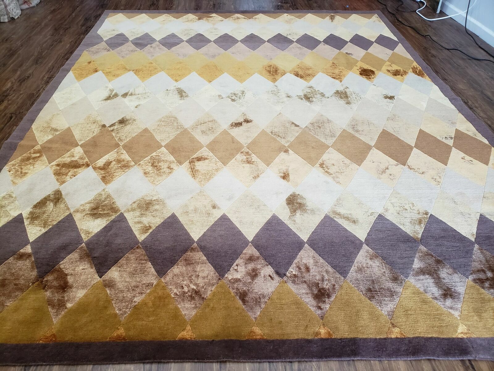 8′ 6″ X 11′ Handmade Chinese Tibetan Nepal Silk & Wool Rug Gold Brown Tan Beige