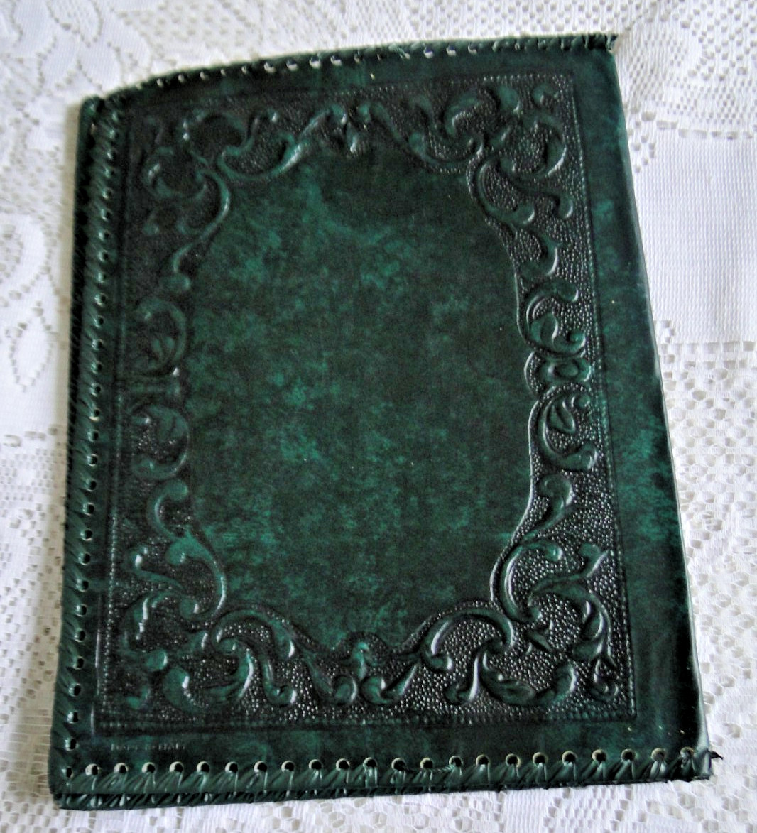 Vintage Magazine Program Green Fleur de Lys Embossed Leather Book Reader Protector