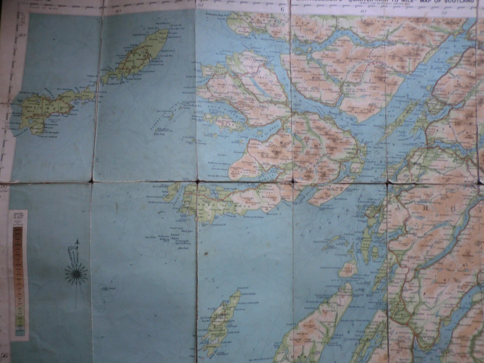 Glasgow & Oban (c1915) Bartholomew’s Quarter Inch Map of Scotland Cloth Sheet #4