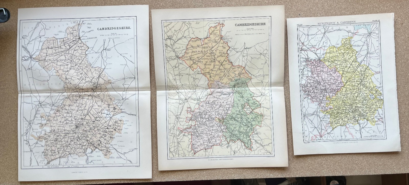 3 x antique Cambridgeshire county maps 1868 / 1895 / 1898 CAM1
