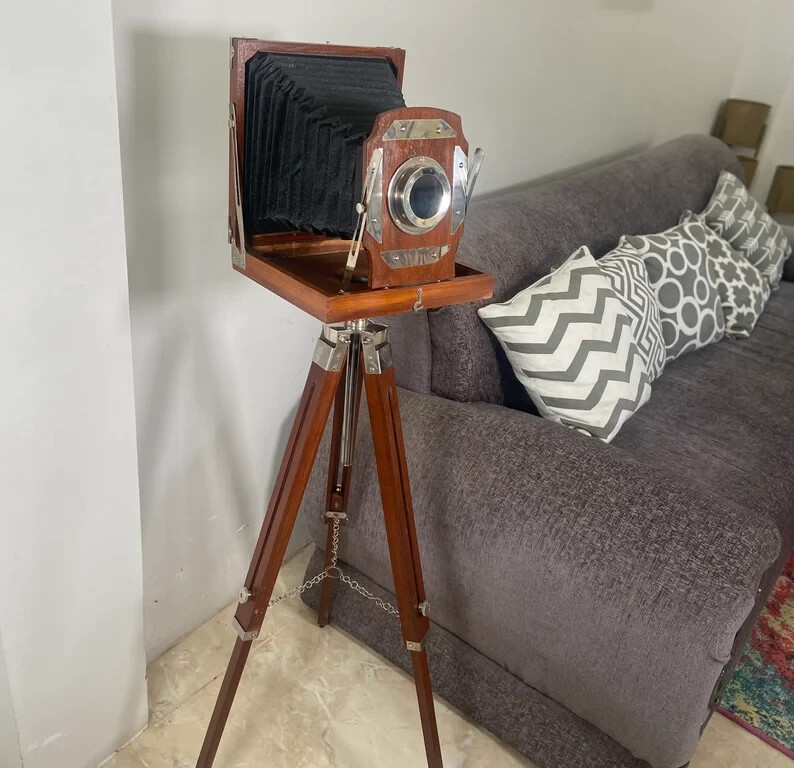 Decorative Vintage Design Cameras Old Retro Look Brown Tripod Replica Home Decor