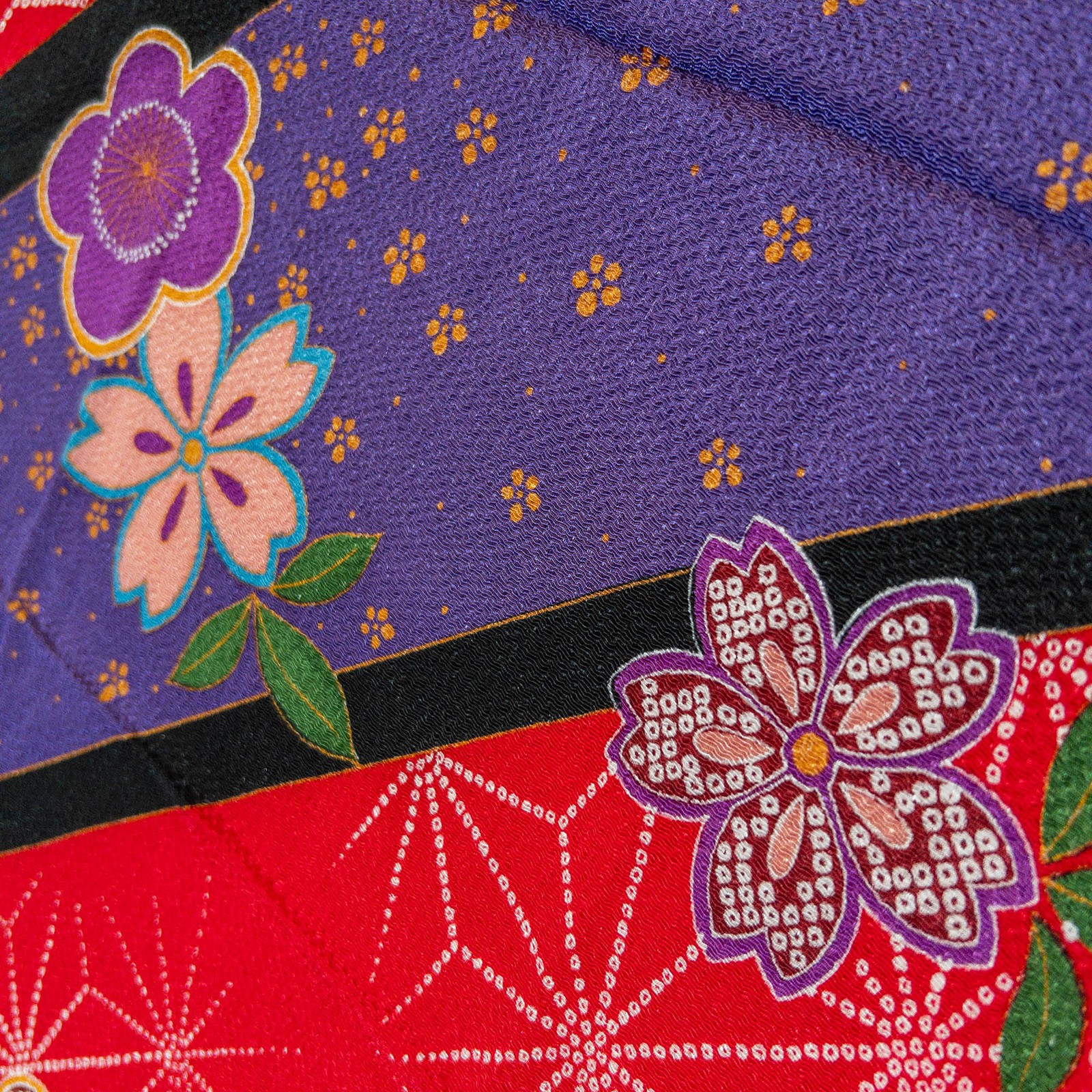 VTG Floral Rayon Chirimen Asanoha Design Furoshiki Size 66 X 69 cm: Aug24-B